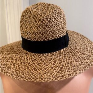 Stylish Brown Woven Hat with Black Band